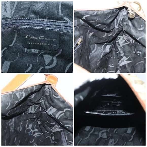 Salvatore Ferragamo Shoulder Bag Nylon Green Gold Auth - Picture 15 of 16